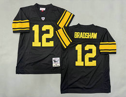 Mitchell And Ness Pittsburgh Steelers #12 Terry Bradshaw Black Gold Number Throwback NFL Jersey
