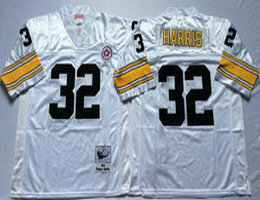 Mitchell And Ness Pittsburgh Steelers #32 Franco Harris White Throwback Authentic Stitched NFL Jersey