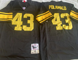 Mitchell And Ness Pittsburgh Steelers #43 Troy Polamalu Black Gold Name Throwback NFL Jersey