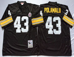 Mitchell And Ness Pittsburgh Steelers #43 Troy Polamalu Black Throwback Authentic Stitched NFL Jersey