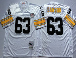Mitchell And Ness Pittsburgh Steelers #63 Dermontti Dawson White Throwback Authentic Stitched NFL Jersey