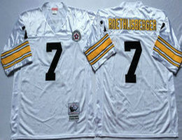 Mitchell And Ness Pittsburgh Steelers #7 Ben Roethlisberger White Throwback Authentic Stitched NFL Jersey