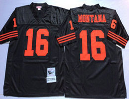 Mitchell And Ness San Francisco 49ers #16 Joe Montana Black Throwback Authentic Stitched NFL Jersey