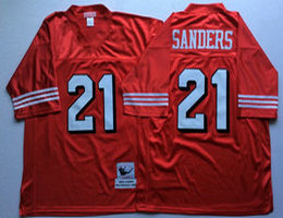 Mitchell And Ness San Francisco 49ers #21 Deion Sanders Red the number have the black outline Throwback Jersey