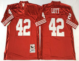 Mitchell And Ness San Francisco 49ers #42 Ronnie Lott Red Throwback Authentic Stitched NFL Jersey