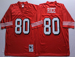 Mitchell And Ness San Francisco 49ers #80 Jerry Rice Red the number have the black outline Throwback Jersey