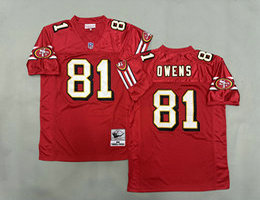 Mitchell And Ness San Francisco 49ers #81 Terrell Owens Red the number have the black outline Throwback Jersey