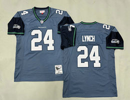 Mitchell And Ness Seattle Seahawks #24 Marshawn Lynch Gray Throwback Jersey