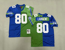 Mitchell And Ness Seattle Seahawks #80 Steve Largent Blue Green Throwback NFL Jersey