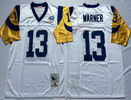 Mitchell And Ness St. Louis Rams #13 Kurt Warner White Throwback Authentic Stitched NFL Jersey