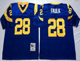 Mitchell And Ness St. Louis Rams #28 Marshall Faulk Navy Blue Throwback Authentic Stitched NFL Jersey