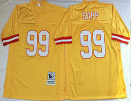 Mitchell And Ness Tampa Bay Buccaneers #99 Warren Sapp Yellow Throwback Authentic Stitched NFL Jersey
