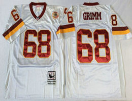 Mitchell And Ness Washington Redskins #68 Russ Grimm White Throwback Authentic Stitched NFL Jersey