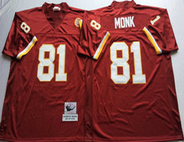 Mitchell And Ness Washington Redskins #81 Art Monk Red Throwback Authentic Stitched NFL Jersey