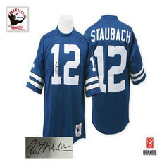 Mitchell and Ness Dallas Cowboys #12 Roger Staubach Blue Autographed Authentic Stitched NFL Jersey
