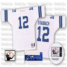 Mitchell and Ness Dallas Cowboys #12 Roger Staubach White Autographed Authentic Stitched NFL Jersey