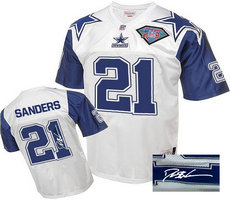 Mitchell and Ness Dallas Cowboys #21 Deion Sanders White Autographed Authentic Stitched NFL Jersey