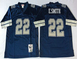 Mitchell and Ness Dallas Cowboys #22 Emmitt Smith Blue Silver Number Throwback NFL Jersey