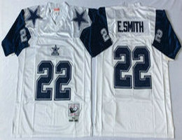 Mitchell and Ness Dallas Cowboys #22 Emmitt Smith white blue Throwback Authentic Stitched NFL Jerseys