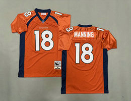 Mitchell and Ness Denver Broncos #18 Peyton Manning Orange Throwback Authentic Stitched NFL Jersey