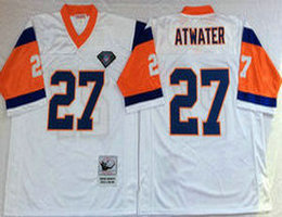 Mitchell and Ness Denver Broncos #27 Steve Atwater White With 75TH Patch Throwback Authentic Stitched NFL Jersey