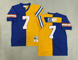 Mitchell and Ness Denver Broncos #7 John Elway Blue Yellow Throwback Authentic Stitched NFL Jersey