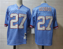 Mitchell and Ness Houston Oilers #27 Eddie George Blue Throwback Authentic Stitched NFL Jersey