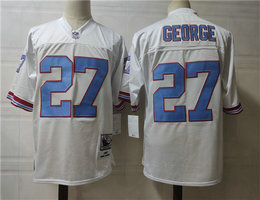 Mitchell and Ness Houston Oilers #27 Eddie George White Throwback Authentic Stitched NFL Jersey