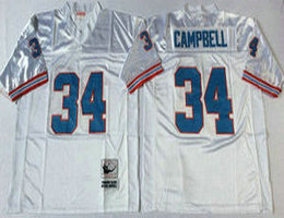 Mitchell and Ness Houston Oilers #34 Earl Campbell White Throwback Authentic Stitched NFL Jersey
