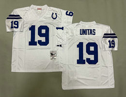 Mitchell and Ness Indianapolis Colts #19 Johnny Unitas White Throwback Authentic Stitched NFL Jersey