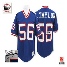 Mitchell and Ness New York Giants #56 Lawrence Taylor Blue Autographed Authentic Stitched NFL Jersey