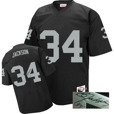 Mitchell and Ness Oakland Raiders #34 Bo Jackson Black Autographed Authentic Stitched NFL Jersey