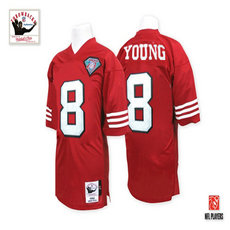 Mitchell and Ness San Francisco 49ers #8 Steve Young Authentic Red 75TH Patch Authentic Stitched NFL Jersey