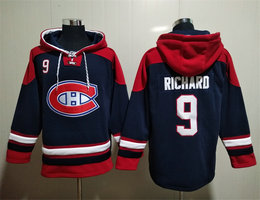 Montreal Canadiens #9 Maurice Richard Blue All Stitched Hooded Sweatshirt
