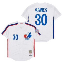 Montreal Expos #30 Tim Raines White Throwback Authentic Stitched MLB Jersey