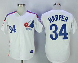 Montreal Expos #34 Bryce Harper White Throwback Stitched MLB Jersey