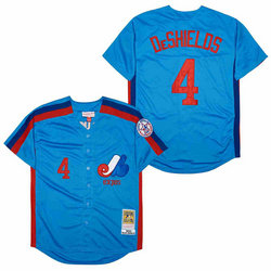 Montreal Expos #4 Delino Deshields Blue Throwback Authentic Stitched MLB Jersey