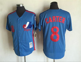 Montreal Expos #8 Gary Carter Blue Throwback Authentic Stitched MLB Jersey