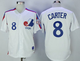 Montreal Expos #8 Gary Carter White Throwback Authentic Stitched MLB Jersey