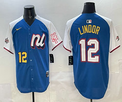 National League #12 Francisco Lindor Navy White sleeves 2025 All-Star Jersey