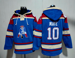 New England Patriots #10 Drake Maye Blue All Stitched Hooded Sweatshirt