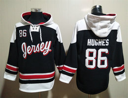 New Jersey Devils #86 Jack Hughes Black All Stitched Hooded Sweatshirt