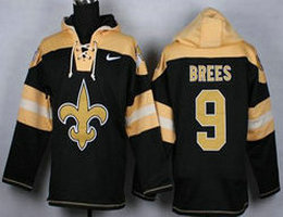 New Orleans Saints #9 Drew Brees Black Player Pullover Stitched NFL Hoodie