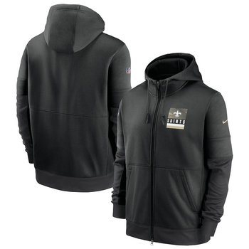 New Orleans Saints Nike Black Sideline Impact Lockup Performance Full-Zip Hoodie