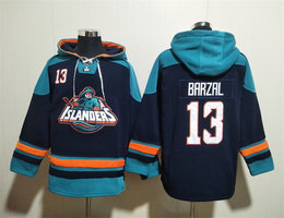 New York Islanders #13 Mathew Barzal Blue All Stitched Hooded Sweatshirt