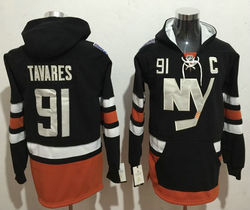 New York Islanders #91 John Tavares Black Authentic Stitched NHL Hoodies
