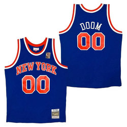 New York Knicks #00 MF Doom Blue Hardwood Classic Stitched NBA Jersey