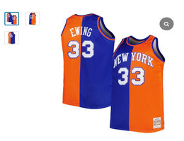 New York Knicks #33 Patrick Ewing Blue Gold Hardwood Classics NBA jersey