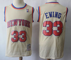 New York Knicks #33 Patrick Ewing Cream Throwback Authentic Stitched NBA jersey