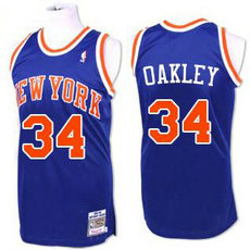 New York Knicks #34 Charles Oakley Blue Throwback Authentic Stitched NBA jersey